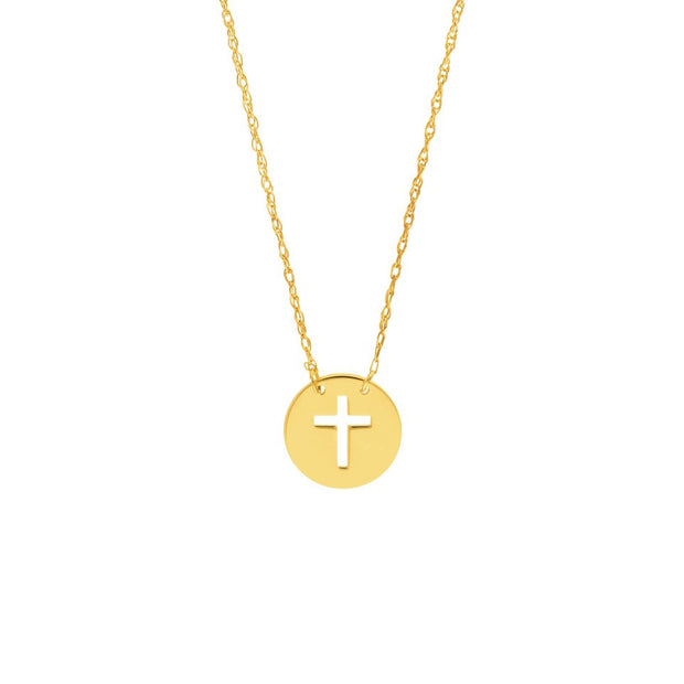 14K Yellow Gold So You Cross Cutout Mini Disc Adjustable Necklace