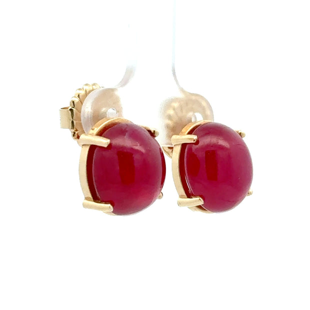 Estate 14K Yellow Gold Cabochon Ruby Earrings