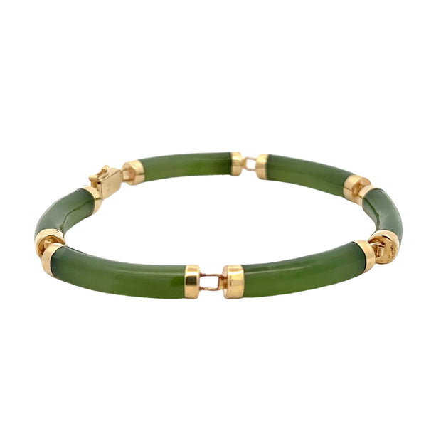 Estate 14K Yellow Gold Jade Link Bracelet