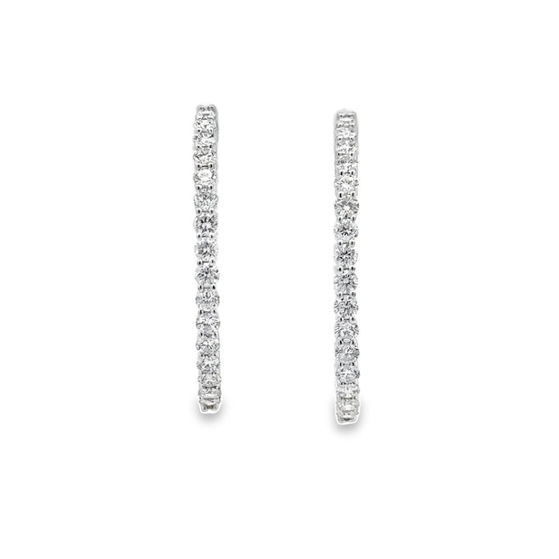 Estate 14K White Gold Diamond Hoop Earrings