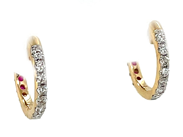 14K Yellow Gold Reversible Ruby & Diamond Earrings