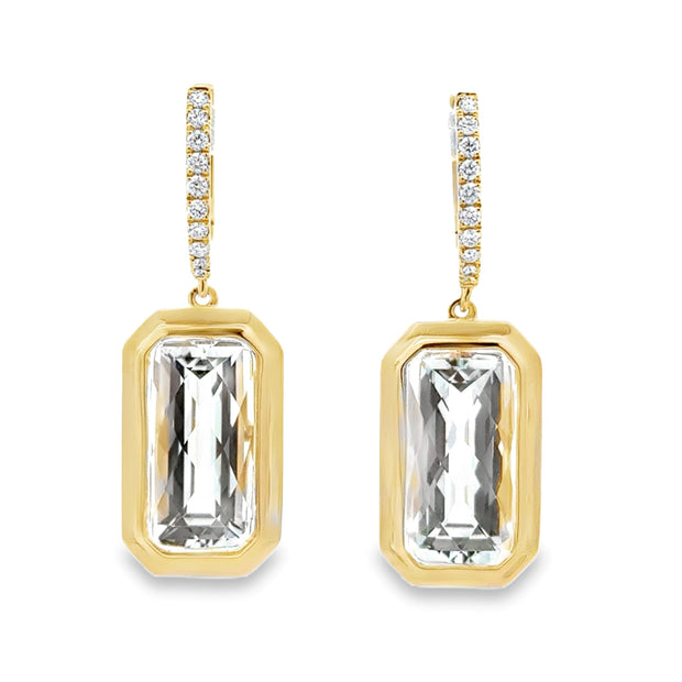 David Kord 14K Yellow Gold White Topaz & Diamond Dangle Earrings