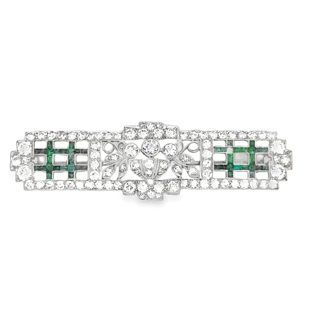 Estate Platinum Emerald & Diamond Brooch