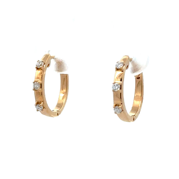 18K Yellow Gold Diamond Huggie Earrings