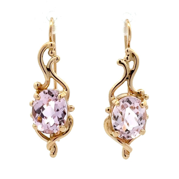 Estate 14K Yellow Gold Kunzite Dangle Earrings