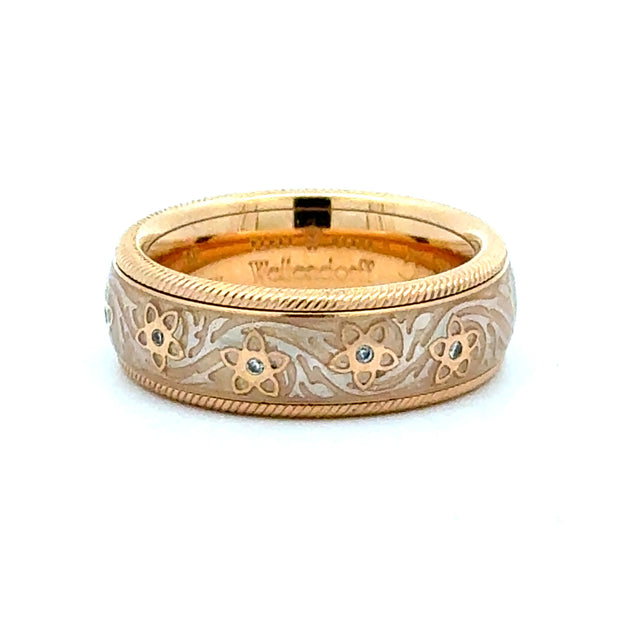 Estate 18K Yellow Gold Wellendorff Enamel & Diamond Ring