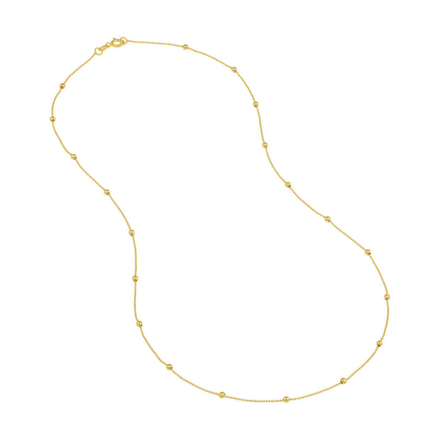 14K Yellow Gold Mini Ball Station Bead Chain Necklace