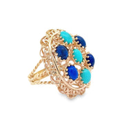 Estate 14K Yellow Gold Turquoise & Sodalite Ring