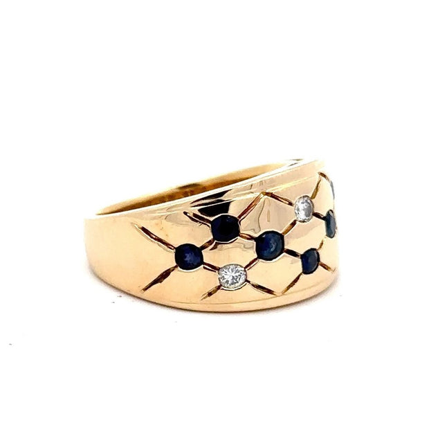 Estate 18K Yellow Gold Sprinkled Sapphire & Diamond Ring