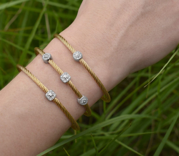 ALOR Cable Essential Stackable Bracelet with Single Square Diamond Station with 18kt White Gold & Diamonds