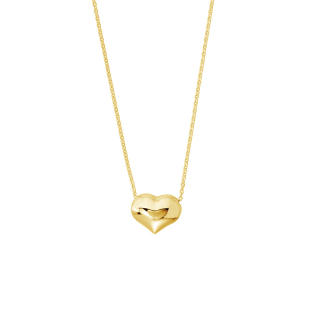 14K Yellow Gold Puffy Heart Adjustable Necklace
