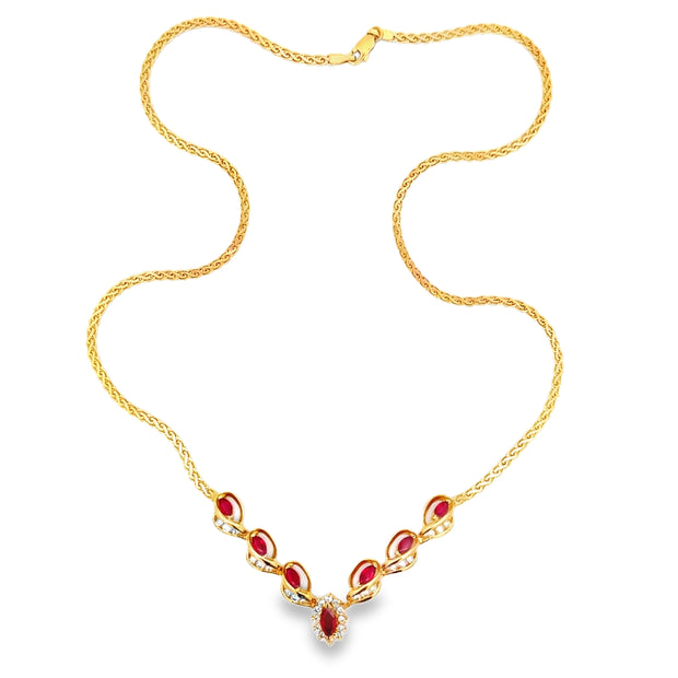 Estate 14K Yellow Ruby & Diamond Necklace