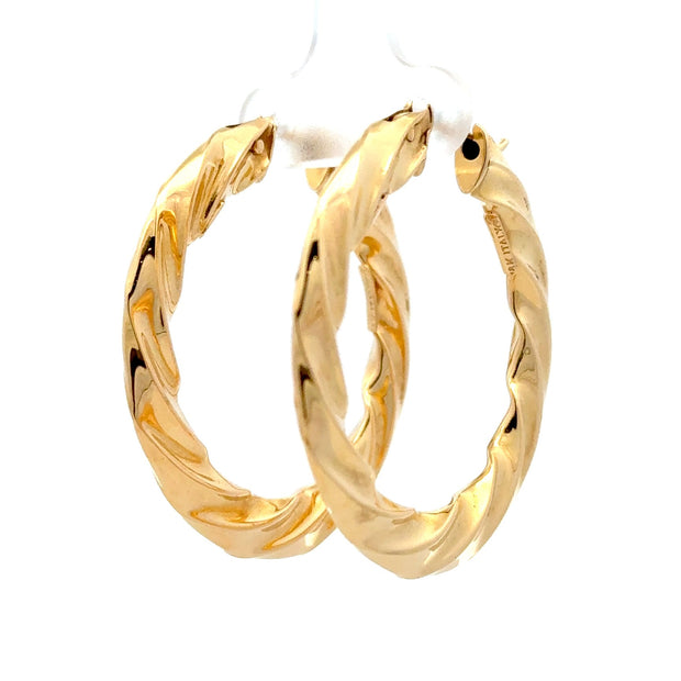 Estate 18K Yellow Gold Ribbed Hoop Earrings