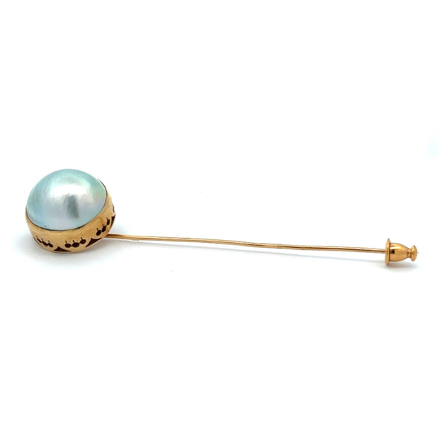 Estate 18K Yellow Gold Mabé Pearl Hat Pin