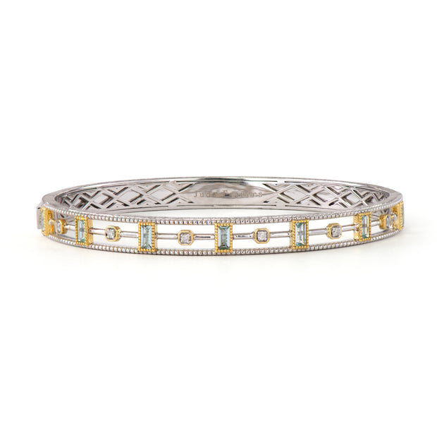 JudeFrances Mixed Metal Swiss Blue Topaz & Diamond Open Frame Bracelet