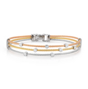 ALOR Rose, Yellow, & Grey Cable Triple Strand Bracelet with 18kt White Gold & Diamonds