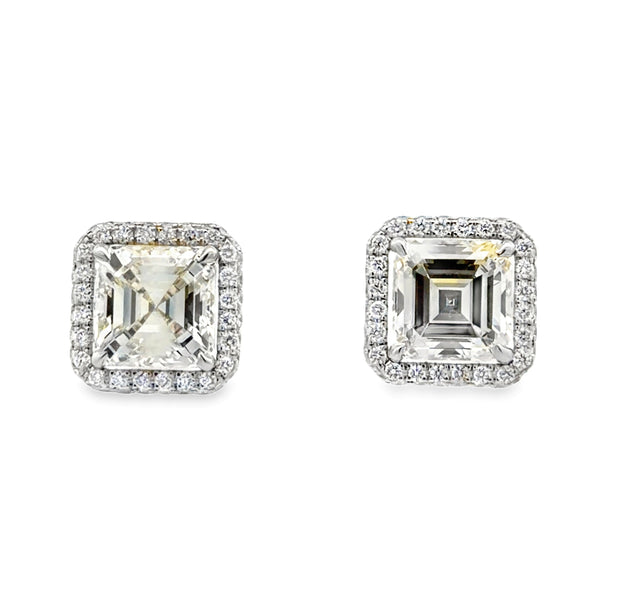 18K White Gold Asscher-Cut Diamond Studs W/ Jackets