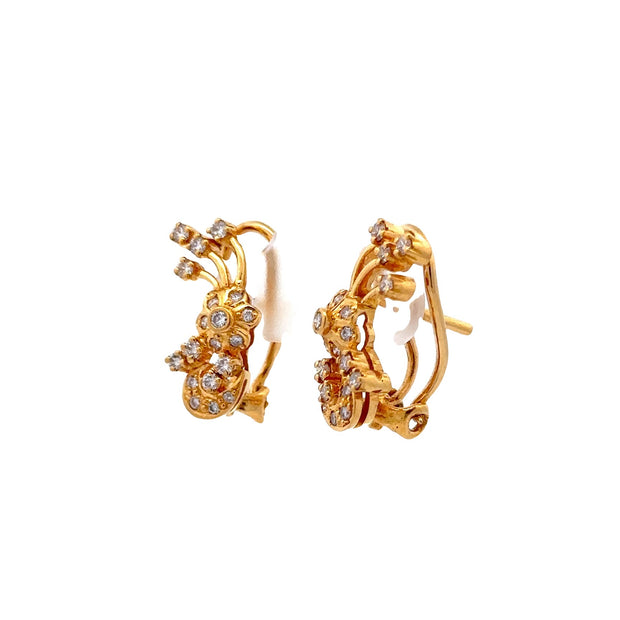 Estate 22K Yellow Gold Freeform Diamond Earrings