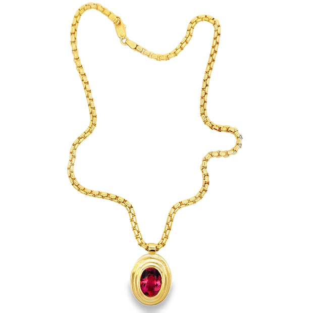 Estate 14K & 18K Yellow Gold Pink Tourmaline Necklace