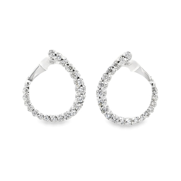 14K White Gold Graduated Diamond Hoop Earrings