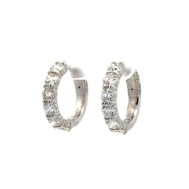 14K White Gold Diamond Hoop Earrings