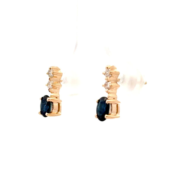 Estate 14K Yellow Gold Sapphire & Diamond Earrings