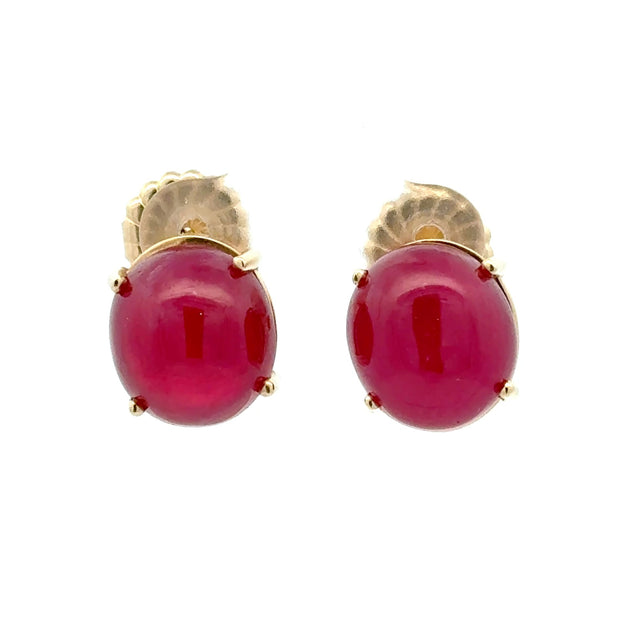 Estate 14K Yellow Gold Cabochon Ruby Earrings