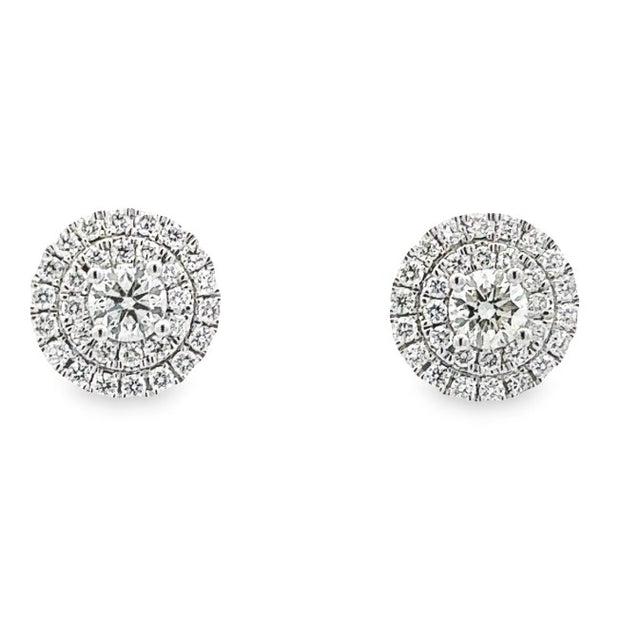 14K White Gold Double Halo Diamond Earrings