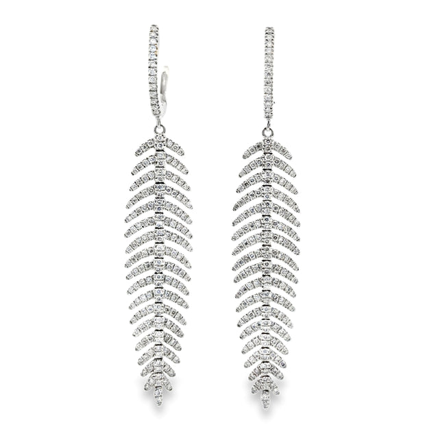 18K White Gold Leaf Motif Diamond Dangle Earrings