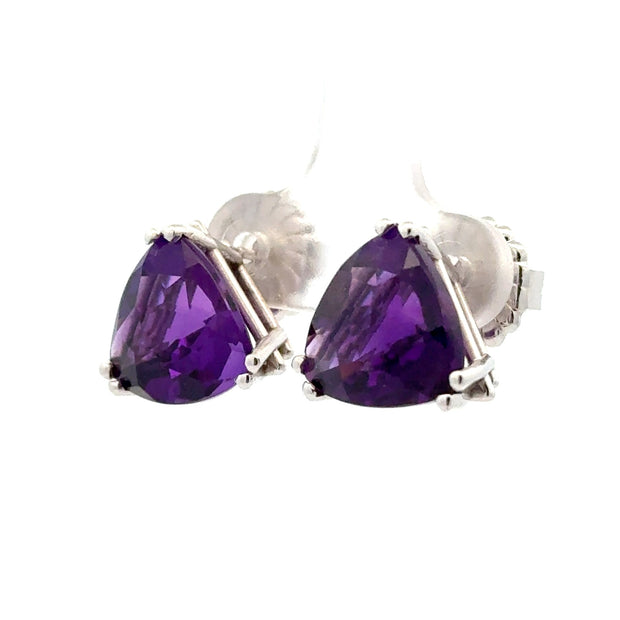 Estate 14K White Gold Trillion Amethyst Earrings
