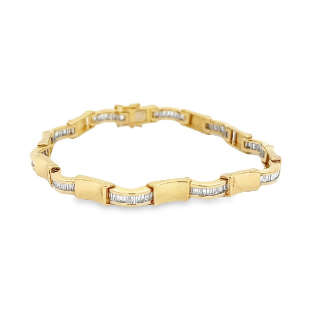 Estate 18K Yellow Gold Baguette Diamond Tennis Bracelet