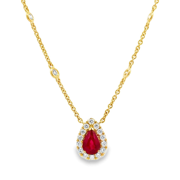 14K Yellow Gold Ruby & Diamond Necklace