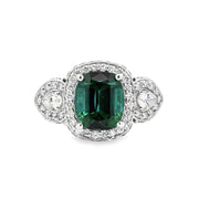 14K White Gold Teal Tourmaline & Diamond Ring