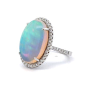 14K White Gold Ethiopian Opal & Diamond Ring