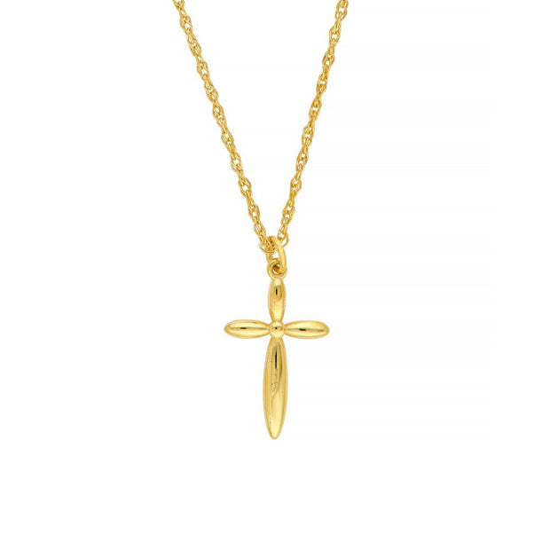 14K Yellow Gold Puffy Cross Pendant Necklace