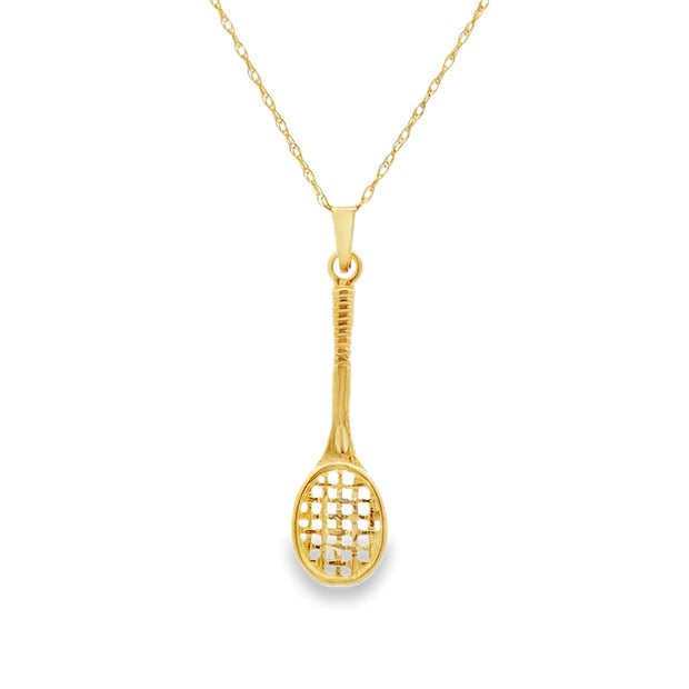 Estate 14K Yellow Gold Tennis Racket Necklace