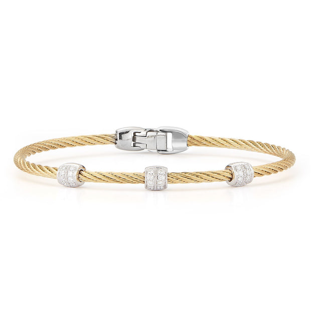 ALOR Yellow Cable Triple Barrel Station Stackable Bracelet with 18kt White Gold & Diamonds