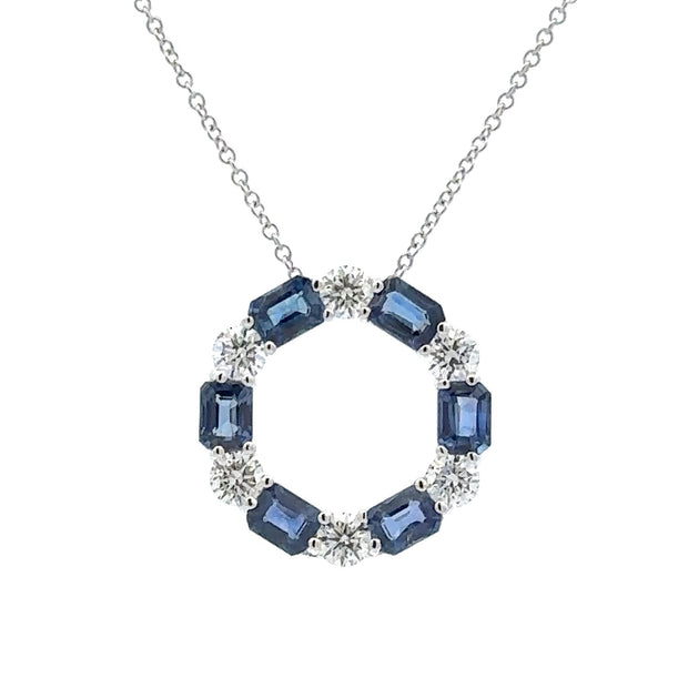 18K White Gold Sapphire & Diamond Circle Necklace