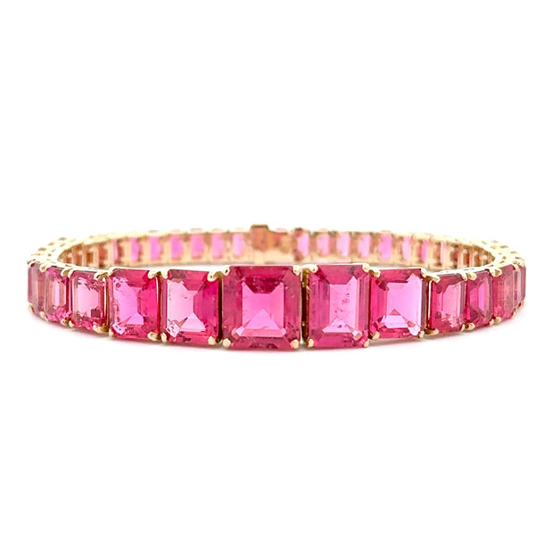 Estate 18K Yellow Gold Hot Pink Tourmaline Bracelet