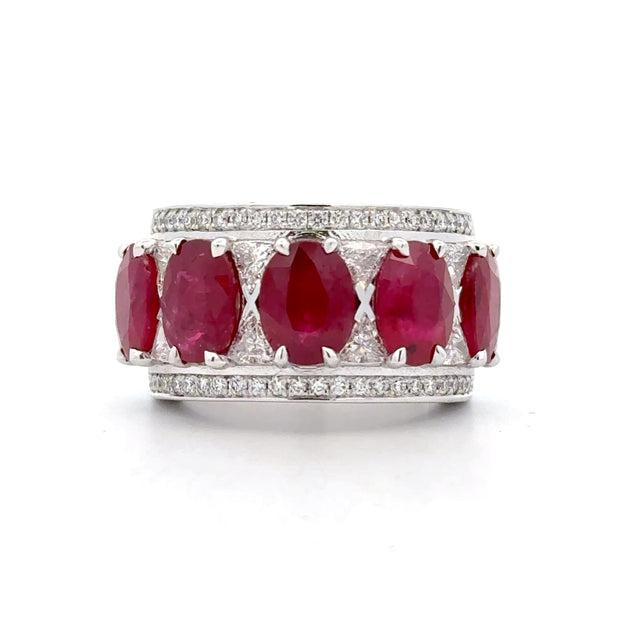 18K White Gold Wide Ruby & Diamond Ring