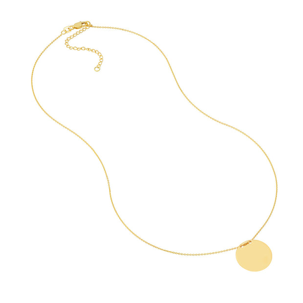 14K Yellow Gold Round Disc Necklace