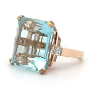 Estate 14K Yellow Gold Large Aquamarine & Diamond Ring