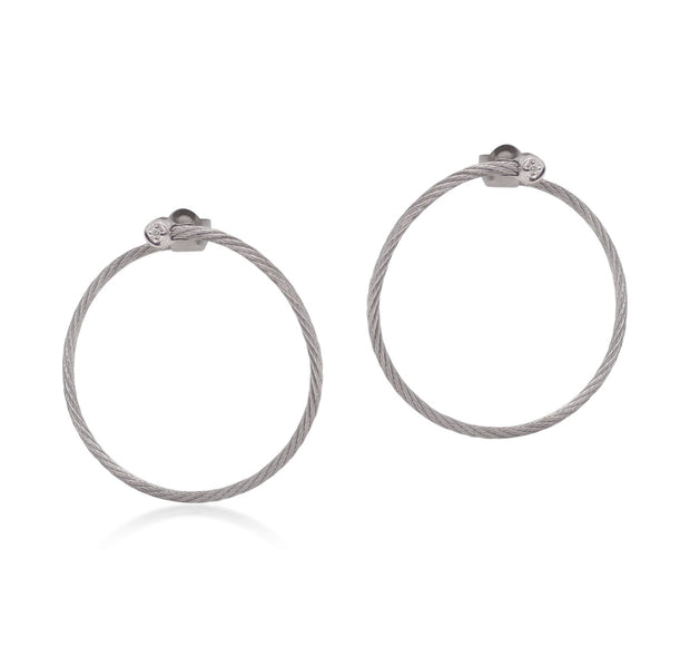ALOR Grey Cable Front to Back Hoop Earrings with 18kt Gold & Diamonds