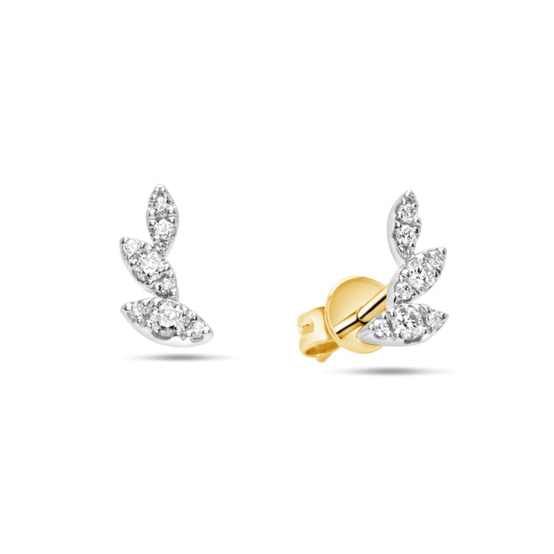 14K Yellow Gold Diamond Leaf Earrings