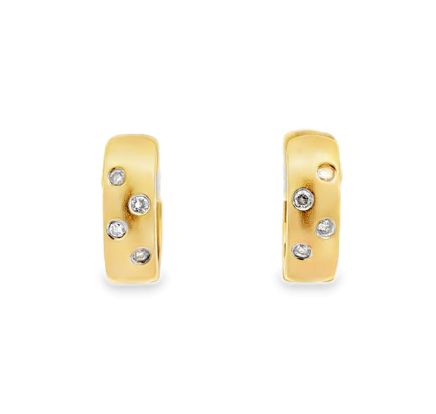 Estate 14K Yellow Gold Diamond Huggie Earrings