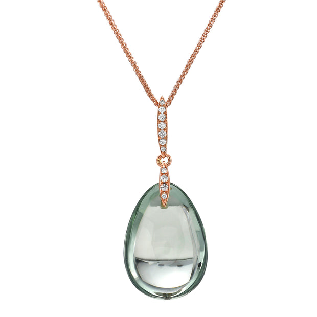 18K Rose Gold Gum Drop Prasiolite & Diamond Necklace