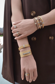 ALOR Stainless Steel & 14K White Gold Three Row Cuff