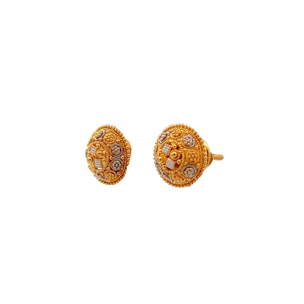 Estate 22K Yellow Gold & Rhodium Domed Earrings
