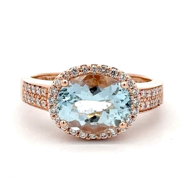Estate 14K Rose Gold Aquamarine & Diamond LeVian Ring