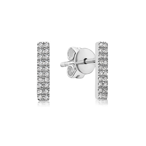 14K White Gold Pavé Diamond Bar Earrings